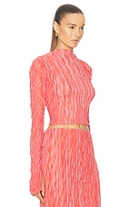 Lapointe Pleated Georgette Long Sleeve High Neck Top in Hot Coral & Lotus, view 2, click to view large image.