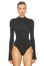 Lapointe Lightweight Jersey Mock Neck Bodysuit Top in Cacao, view 2, click to view large image.