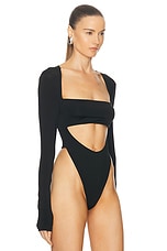 Lapointe Lightweight Jersey Long Sleeve Bandeau Bodysuit Top in Black, view 3, click to view large image.