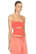 Lapointe Crepe Matte Viscose Front Slit Top in Hot Coral, view 2, click to view large image.