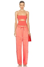 Lapointe Crepe Matte Viscose Front Slit Top in Hot Coral, view 4, click to view large image.