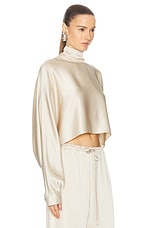 Lapointe Double Face Satin Crop Caftan Top in Sand, view 2, click to view large image.