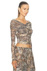 Lapointe Printed Mesh Off Shoulder Wrap Top in Snake Print, view 2, click to view large image.