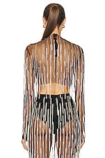 Lapointe Mesh Diamond Fringe Long Sleeve Mock Top in Black, view 3, click to view large image.