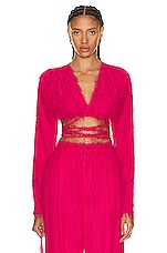 Lapointe Lightweight Fringe Long Sleeve Tie Waist Top in Cerise, view 1, click to view large image.