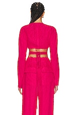 Lapointe Lightweight Fringe Long Sleeve Tie Waist Top in Cerise, view 3, click to view large image.