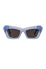 Loewe Structured Cat Eye Sunglasses in Shiny Light Blue & Smoke, view 1, click to view large image.
