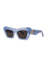 Loewe Structured Cat Eye Sunglasses in Shiny Light Blue & Smoke, view 2, click to view large image.