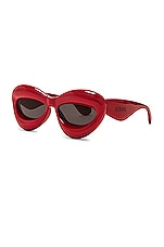 Loewe Inflated Cat Eye Sunglasses in Shiny Red & Smoke, view 2, click to view large image.