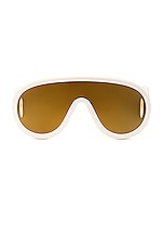 Loewe Paula's Ibiza Shield Sunglasses in Ivory & Brown Mirror, view 1, click to view large image.