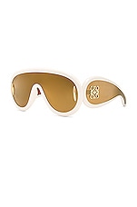 Loewe Paula's Ibiza Shield Sunglasses in Ivory & Brown Mirror, view 2, click to view large image.
