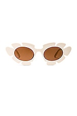 Loewe Paula's Ibiza Flower Sunglasses in White & Brown, view 1, click to view large image.