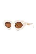 Loewe Paula's Ibiza Flower Sunglasses in White & Brown, view 2, click to view large image.
