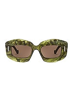 Loewe Rectangle Sunglasses in Shiny Green Marble, view 1, click to view large image.