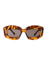 Loewe Rectangle Sunglasses in Shiny Autumnal Havana, view 1, click to view large image.