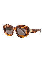 Loewe Rectangle Sunglasses in Shiny Autumnal Havana, view 2, click to view large image.