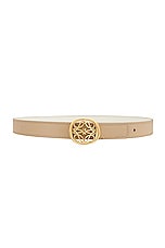 Loewe Anagram Ellipse 2cm Reversible Belt in Paper Craft, Soft White, & Gold, view 1, click to view large image.