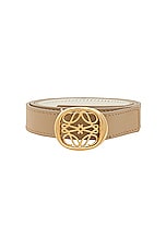 Loewe Anagram Ellipse 2cm Reversible Belt in Paper Craft, Soft White, & Gold, view 3, click to view large image.