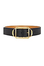 Loewe Curved Buckle Belt in Black & Gold, view 1, click to view large image.