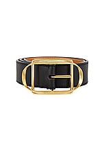 Loewe Curved Buckle Belt in Black & Gold, view 3, click to view large image.