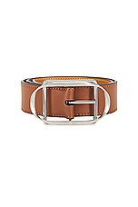 Loewe Curved Buckle Belt in Tan & Palladium, view 3, click to view large image.
