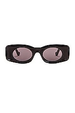 Loewe Paula's Ibiza Rectangular Acetate Sunglasses in Shiny Black & Smoke, view 1, click to view large image.