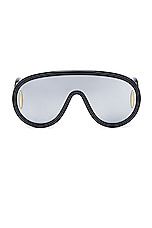Loewe Wave Mask Sunglasses in Shiny Black & Smoke Mirror, view 1, click to view large image.
