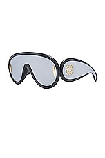 Loewe Wave Mask Sunglasses in Shiny Black & Smoke Mirror, view 2, click to view large image.