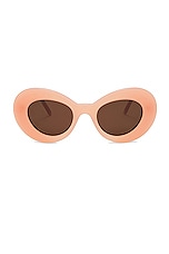 Loewe Curvy Sunglasses in Shiny Pink & Brown, view 1, click to view large image.