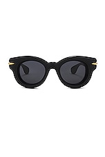 Loewe Inflated Sunglasses in Shiny Black & Smoke, view 1, click to view large image.