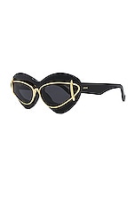 Loewe Double Frame Sunglasses in Shiny Black & Smoke, view 2, click to view large image.