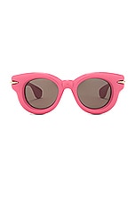 Loewe Inflated Sunglasses in Shiny Pink & Brown, view 1, click to view large image.