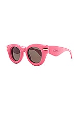 Loewe Inflated Sunglasses in Shiny Pink & Brown, view 2, click to view large image.