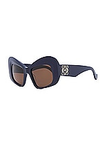 Loewe Anagram Square Sunglasses in Shiny Blue & Brown, view 2, click to view large image.