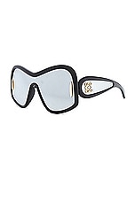Loewe Shield Sunglasses in Shiny Black & Smoke Mirror, view 2, click to view large image.