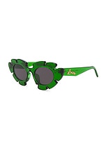 Loewe Round Sunglasses in Dark Green & Smoke, view 2, click to view large image.