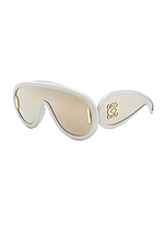 Loewe Shield Sunglasses in White & Smoke Mirror, view 2, click to view large image.