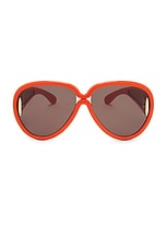 Loewe Shield Sunglasses in Shiny Orange & Brown, view 1, click to view large image.