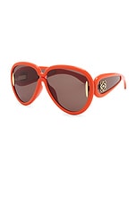 Loewe Shield Sunglasses in Shiny Orange & Brown, view 2, click to view large image.