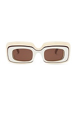 Loewe Rectangular Sunglasses in Ivory & Brown, view 1, click to view large image.