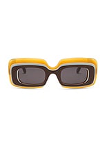 Loewe Rectangular Sunglasses in Light Brown & Smoke, view 1, click to view large image.