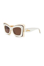 Loewe Square Sunglasses in Ivory & Brown, view 2, click to view large image.