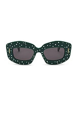 Loewe Anagram Starry Night Sunglasses in Shiny Dark Green & Smoke, view 1, click to view large image.