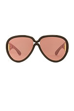 Loewe Shield Sunglasses in Shiny Dark Green & Smoke Mirror, view 1, click to view large image.