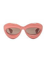 Loewe Fashion Show Inflated Sunglasses in Shiny Pink & Brown, view 1, click to view large image.