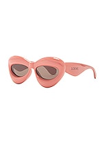 Loewe Fashion Show Inflated Sunglasses in Shiny Pink & Brown, view 2, click to view large image.