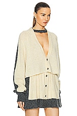 Loewe Cropped Cardigan in Yellow & Grey, view 2, click to view large image.