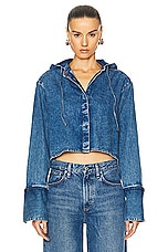 Loewe Cropped Hooded Shirt in Jeans Blue, view 1, click to view large image.