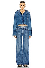 Loewe Cropped Hooded Shirt in Jeans Blue, view 4, click to view large image.