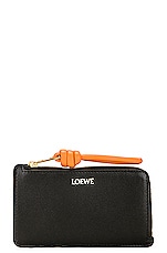 Loewe Knot Coin Cardholder in Black & Bright Orange, view 1, click to view large image.